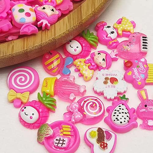 LibiIine 100pcs Mix Lots Flatback Resin Buttons Flat Back Scrapbooking Resin Flatback Craft (Hot-Pink)