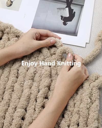 Cozyful Chunky Yarn for Hand Knitting, #9 Thick Jumbo Big Chunky Yarn for Crocheting, Super Chunky Knit Blanket Yarns, Large Chunky Chenille Yarns, 8 Pack (30 yds 8 oz Each Skein), Khaki