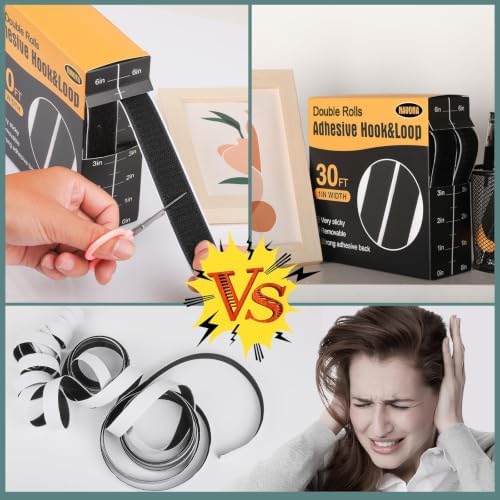Navona 30Ft x 1 Inch Heavy Duty Hook and Loop Strips with Adhesive, Black