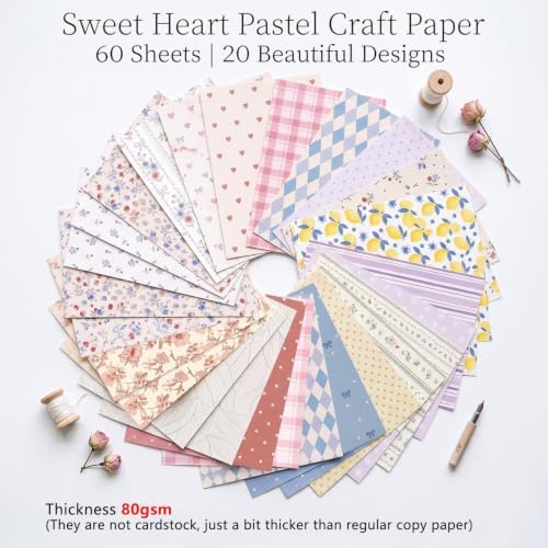 60 Sheets Scrapbook Paper, Double-Sided Vintage Floral Scrapbooking Paper Scrapbook Supplies for Cards, Journals, Tags, Albums, DIY Crafts , 5.5x8.3in / 20 Patterns