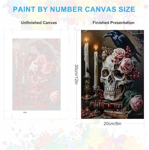SENQAO Skull Paint by Numbers Kit for Adults Beginner, Halloween Adult Paint by Number Kits on Canvas, DIY Acrylic Oil Easy Painting by Numbers for Home Wall Decor 8X12 inch (Crow Candle)