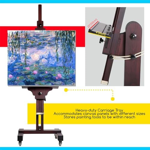 MEEDEN Extra Large Painting Easel: Holds Canvas Up to 71" for Art Studio | Professional Solid Beechwood Large Easel, Tilts Flat Easily Wooden Floor Easel for Adult Artist Beginners, Deep Walnut