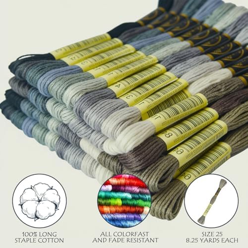 13SKEINS Embroidery Floss - Cross Stitch Threads - Friendship Bracelets Floss - Crafts Floss, Beaver Gray Gradient