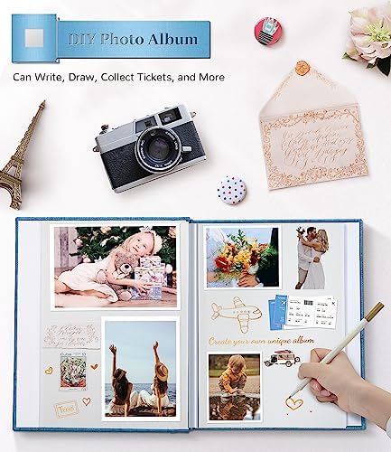 Artfeel Photo Album Self Adhesive Scrapbook Album for 3x5 4x6 5x7 8x10 Pictures,60 Pages Linen Cover with Display Window DIY Photo Book,Ideal Gifts for Family Travel Wedding Baby