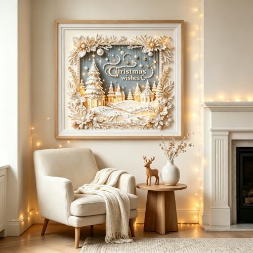 Pearl Christmas Wishes Town Diamond Painting Kits for Adults,5D Diamond Art