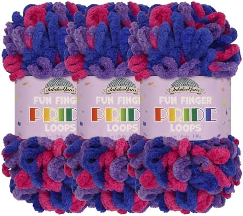 JubileeYarn Fun Finger Pride Loops Yarn - 100g/Skein Jumbo Polyester - Millay - 3 Skeins