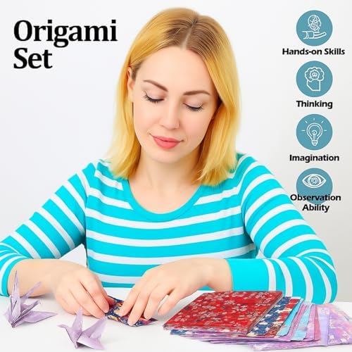 Lincia 480 Pieces Origami Paper Kit Japanese Washi 6 Inch Square Double Sided Sheet 32 Vivid Colors Sakura Cherry Flowers Colors for Hand Crafts Project Creativity Scrapbook Paper Beginner