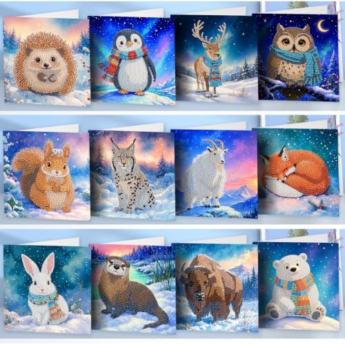 POETRYDRAW DIY Diamond Art Painting Greeting Card Kit, Creative Craft Set for Card Making，Snow Animals