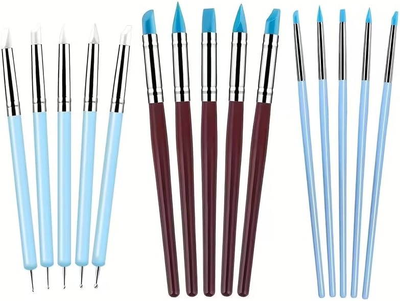 15 PCS Blue Clay Sculpting Tools Set, Professional Silicone Brushes & Dotting Tools Kit for Polymer Clay, Air Dry Clay, Pottery, Modeling & Crafting for Adult