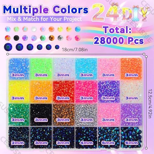 28000 Pcs Color Rhinestones Bedazzling Kit, Resin Rhinestones for Crafts