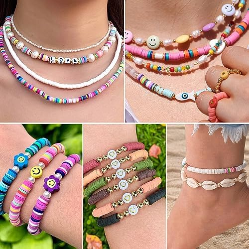 JMUQ 50 Strands Clay Beads, 50 Colors Flat Preppy Polymer Clay Heishi Beads with Letter Beads for Friendship Bracelets Jewelry Making Kit, DIY Arts and Crafts