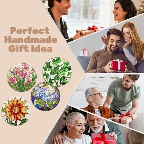 CRZMODE 8 Pcs Stained Glass Flower Diamond Art Coasters Kits, Diamond Painting Coasters