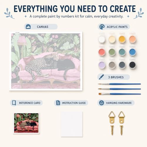 AuraDraw Animal Paint by Numbers Kit for Adults, Leopard Paint by Numbers for Beginner, Paint by Number Canvas Crafts for Beginner Home Decor (Leopard)
