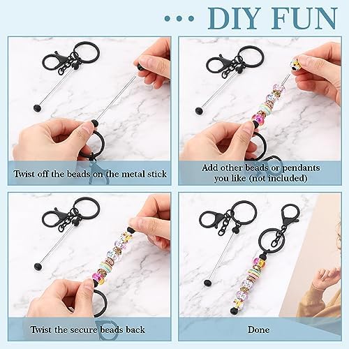 Tondiamo 12 Pcs Beadable Keychains Bars Bulk Blank Beaded Metal Keychain for Craft DIY Gift