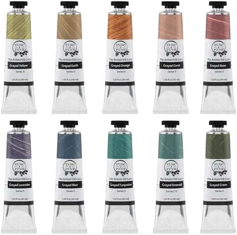 Tusc & Pine Artist Oil Paint - 40 ml Set of 10 - Warm and Cool Grayed- Non-Yellowing, Rich & Creamy Consistency, Maximum Pigment Load, Small Batch Milled Oil Paints Developed for Professional Artists
