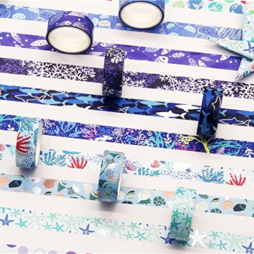 Blue Ocean Washi Tape Set 10 Rolls Bronzing Sea Decorative Masking Tapes for Scrapbooking, Journal, Planner, DIY Crafts, Gift Wrapping