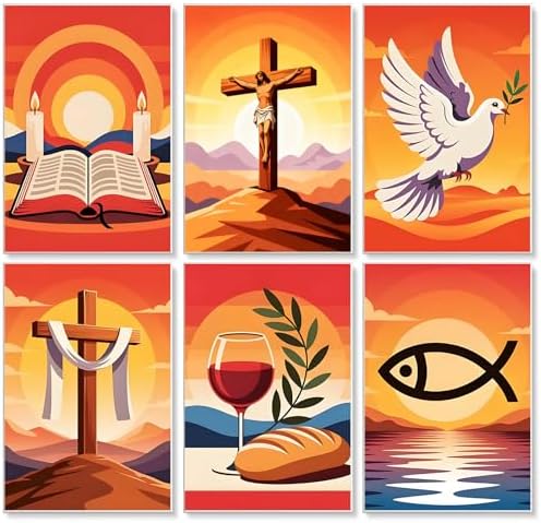 6 Pack Paint by Numbers Kit for Adults, Christian Painting, 8x12 Inch | DIY Adult Paint by Number Kits on Canvas for Beginners, without Frame, ReligionHome Wall Decor, Stress Relief Craft Gift