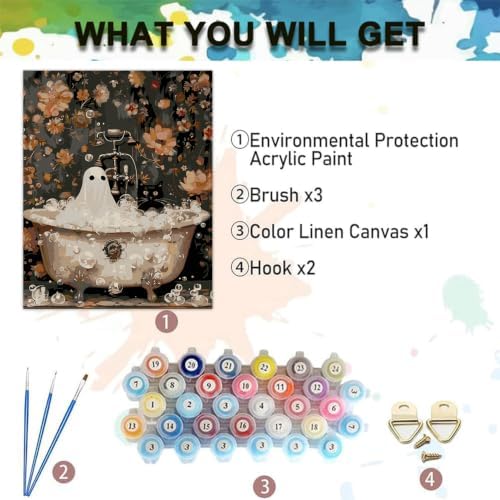 Halloween Paint by Numbers Kit for Adults,Ghost DIY Oil Painting 12x16In