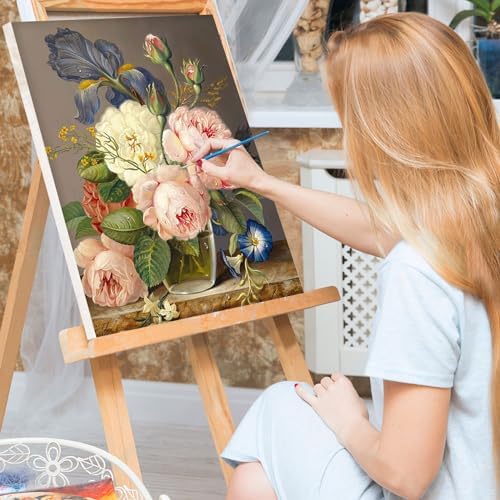 Bowetile Framed Paint by Numbers Kit for Adults Beginner, Flowers Adults' Paint-by-Number Kits on Canvas, Easy Acrylic Number Painting Kits for Home Wall Decor Gifts, 8x12in