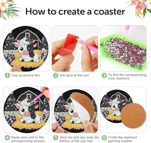 Diamond Art Coasters Kit,8 Pcs Highland Cow Diamond Painting Coasters Kit