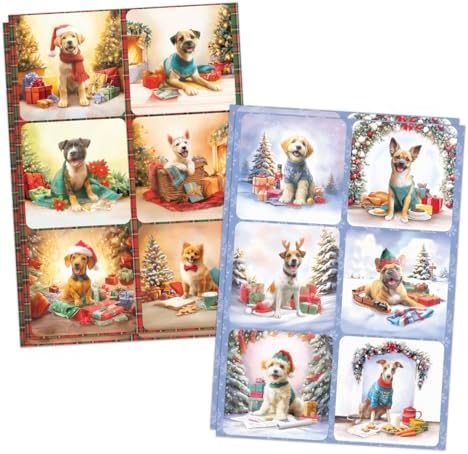 Katy Sue Santa Paws Die-Cut Christmas Card Topper & Decoupage Collection. 4 Sheets of Puppy & Dog-Themed Card Toppers & 4 Sheets of Matching Die-Cut Decoupage for Christmas Card Making Supplies