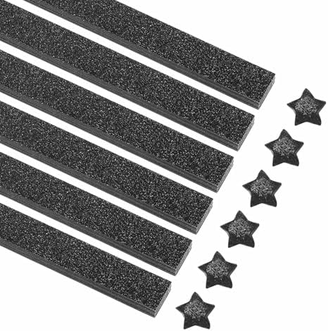 MECCANIXITY 200 Sheets Origami Paper Glitter Stars Papers Black Fold Paper for Beginner Arts Crafts Projects,0.4 x 8.7 Inch