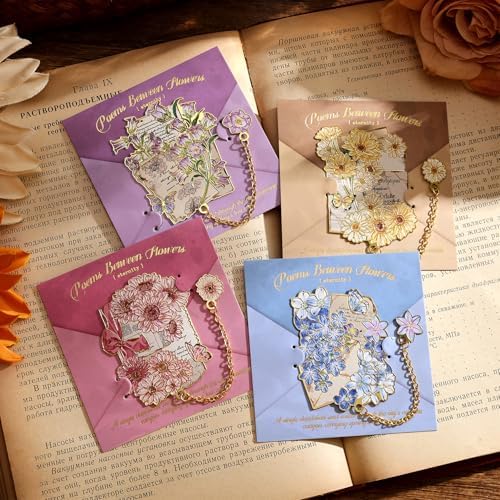 4 Pieces Metal Bookmark, Hollow Flower Book Mark for Book Lovers, Vintage Bookmarks for Reading Women, Men, Teacher, Students