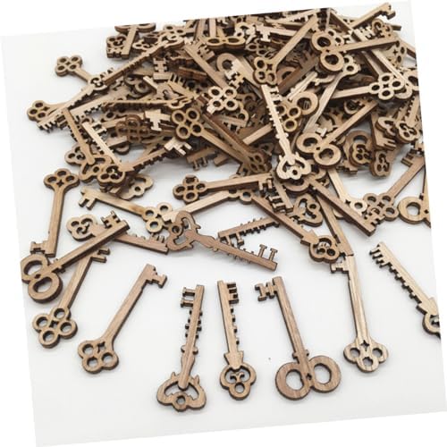 COHEALI 100 Pcs Wood Key Slices Vintage Style DIY Craft Charms for Scrapbooking Handmade Decorations Christmas Tree Ornaments