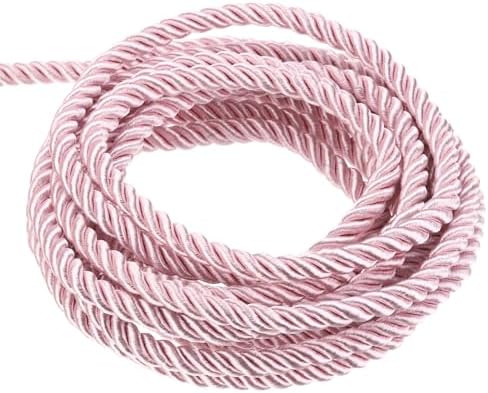 MECCANIXITY Twisted Cord Trim, 5 Yard 3mm 3-Ply Twine Braided Rope Shiny Thread String for Craft Gift Bag Curtain Christmas Decor, Pink - 5m