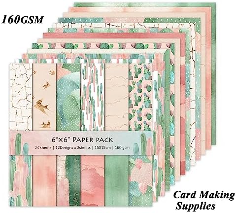 Scrapbook Paper, 24 Sheets 6"×6" 160gsm Single-Sided Patterned Cardstock