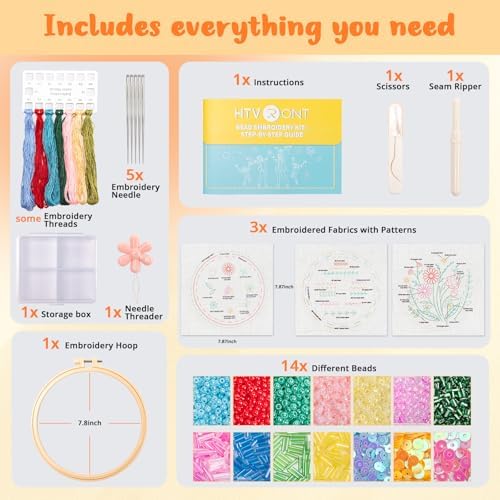 HTVRONT Bead Embroidery Kit for Beginners, 3 Sets, Gifts & Crafts