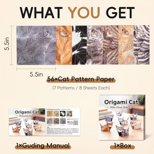3D Cats Origami Paper 56 Sheets, Paper Craft Kit, Art Craft Activity