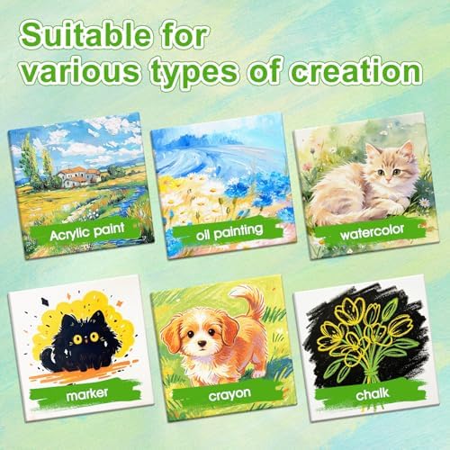 ESRICH Mini Stretched Canvas 16Pack 3x3inch, 2/5Inch Profile Art Primed Canvases for Painting, Cotton Small Professional Stretched Canvas for Kids and Art Supplies.