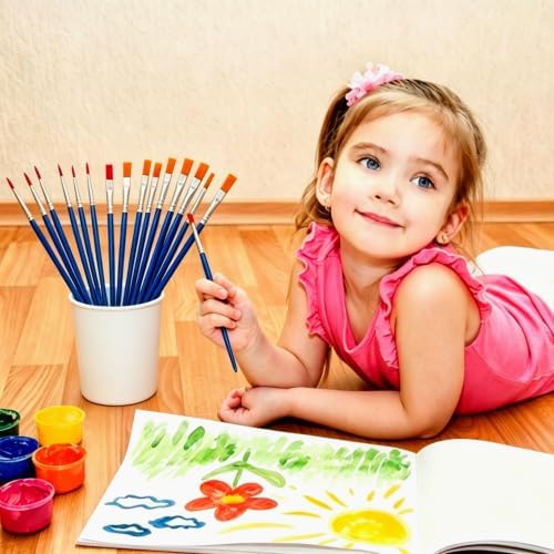 200 Pcs Paint Brushes Bulk, 100 Flat & 100 Tip Round Acrylic Paint Brushes for Kids Classroom, Watercolor Oil Face Art Epoxy Small Painting Brushes, Canvas Paintbrush for Adults Artists Beginners