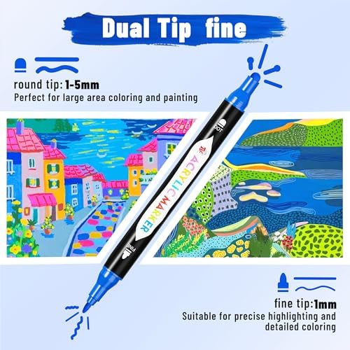 TBC The Best Crafts Acrylic Paint Markers, 24 Colors Dual Tip Dudu Head Paint Markers – Waterproof, Non-Toxic