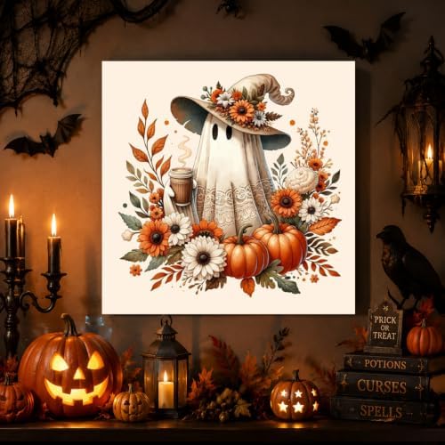 Fall Ghost Paint by Numbers Kit for Adults Beginner with Framed 10x10 Inch