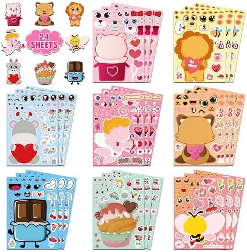 Valentines Stickers for Kids - Valentines Day Gifts for Kids School Classroom - DIY Valentine's Crafts Treats Party Favors Valentine Day Decorations(24 Sheets)