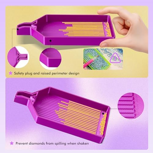 Diamond Art Trays with Lids, Multi-Color Partitioned Diamond Painting Tray, Suitable for 5D Diamond Dots, Silky Violet