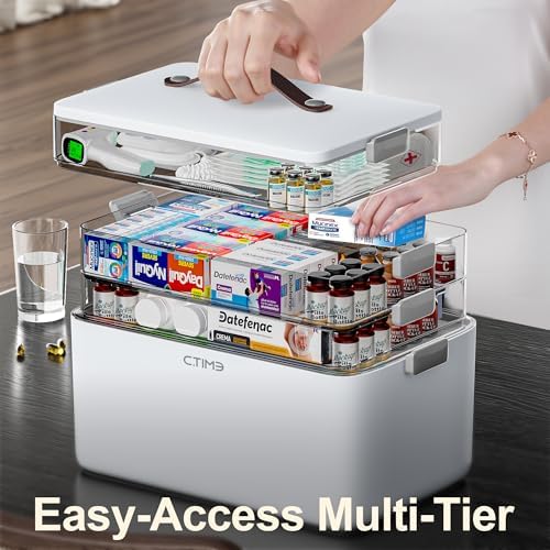 CTIME 4-Tier Medicine Organizer - Portable Medicine Cabinet with Handle