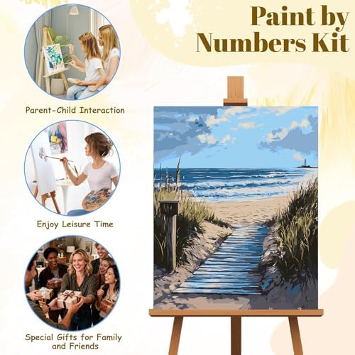 EIBEILI Seaside Scenery Paint by Numbers Kit for Adults Beginner,Beach Adult Paint by Number Kits on Canvas,Easy Canvas Paint by Numbers for Adults for Home Wall Decoration 12 X 16 inch
