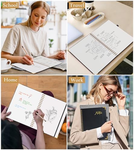 Blank Spiral Notebook Journal 8.5” x 11”, A4 Large Hardcover Sketch Book for Women Men, 100 GSM Blank Paper Drawing Notebook, Spiral Bound Sketchbook for Sketching School Work Note Taking, Black