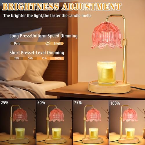 XJZJY Pink Flower Candle Warmer Lamp with Timer, Birthday Gifts for Women | Dimmable wax melt warmer with 2 bulbs for jar candles, height adjustable, lotus flower lamp, home decor, housewarming gift