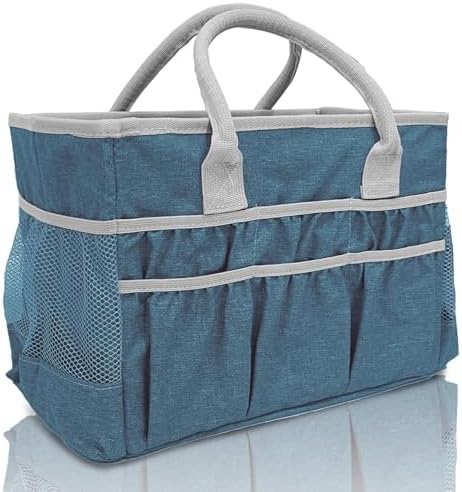Cupohus Water-Resistant Art Organizer Tote Bag - Craft Storage Bag with Multiple Pockets and Handles for Artists, Kids, Students, and More – DarkGreen