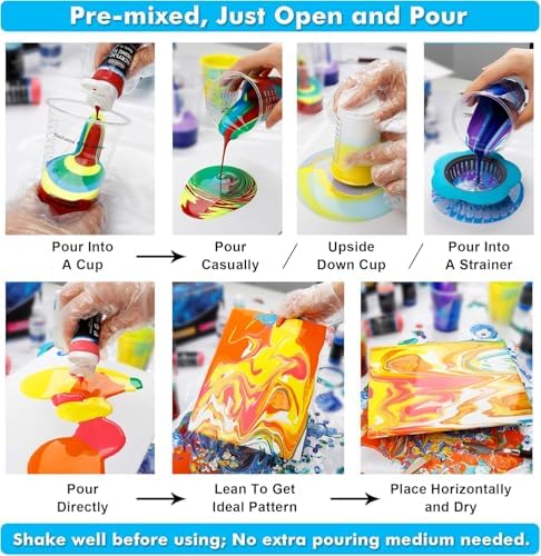 Shuttle Art Acrylic Pouring Paint, Set of 36 Bottles (2 oz/60ml) Pre-Mixed High-Flow Pouring Supplies with Canvas, Silicone Oil, Measuring Cups, Tablecloths, Complete Paint Pouring Kit