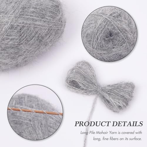 NICEEC 2 Skeins Long Pile Mohair Yarn 2.82oz/788yds - Grayish