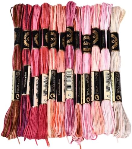12 Skeins 105 Yards Variegated Cross Stitch Floss Friendship Bracelet String 6 Ply Polyester Colorful Gradient Red Embroidery Thread for Sewing Making Needlecraft Knitting Clothes Stitching