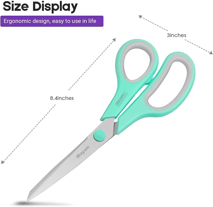 iBayam 24-Pack 8" Heavy Duty Scissors in Bulk, Ultra-Sharp, Comfort Grip | 2.5mm Ultra-Sharp Stainless Steel Blades, 100,000+ Cuts, Comfort-Grip Handles, Ambidextrous, Multipurpose — 24-Pack, 3 Colors