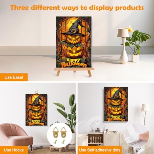MOGTAA Halloween Paint by Numbers Kit for Adults Beginners with Frame, Pumpkin Adult Paint by Number Kits on Canvas with Easel, Easy DIY Landscape Oil Painting Kits for Home Decor, 8x12in