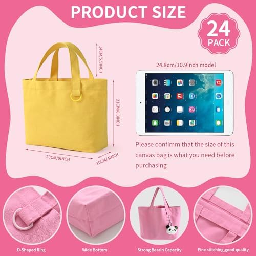 1 | 12 | 24 Pack Small Canvas Tote Bags, Mini Tote Bags Bulk for Women, DIY Blank Reusable Cute Sublimation Tote Bag
