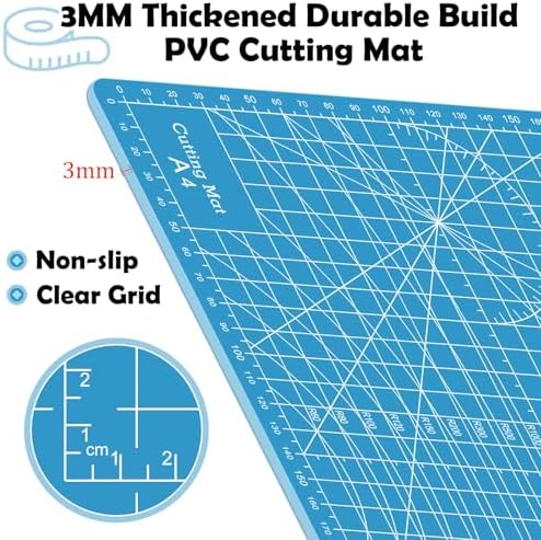 A4 Cutting Mat,Small Self Healing Sewing Mat 12in x 9in Rotary Cutting Mat Double Sided Thickened Craft Cutting Board for Hobby Fabric Precision Sewing Modeling Quilting Projects,Blue